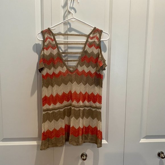 Bebe Metallic Cold Shoulder Top with Tie Waist Size Medium - Picture 6 of 9